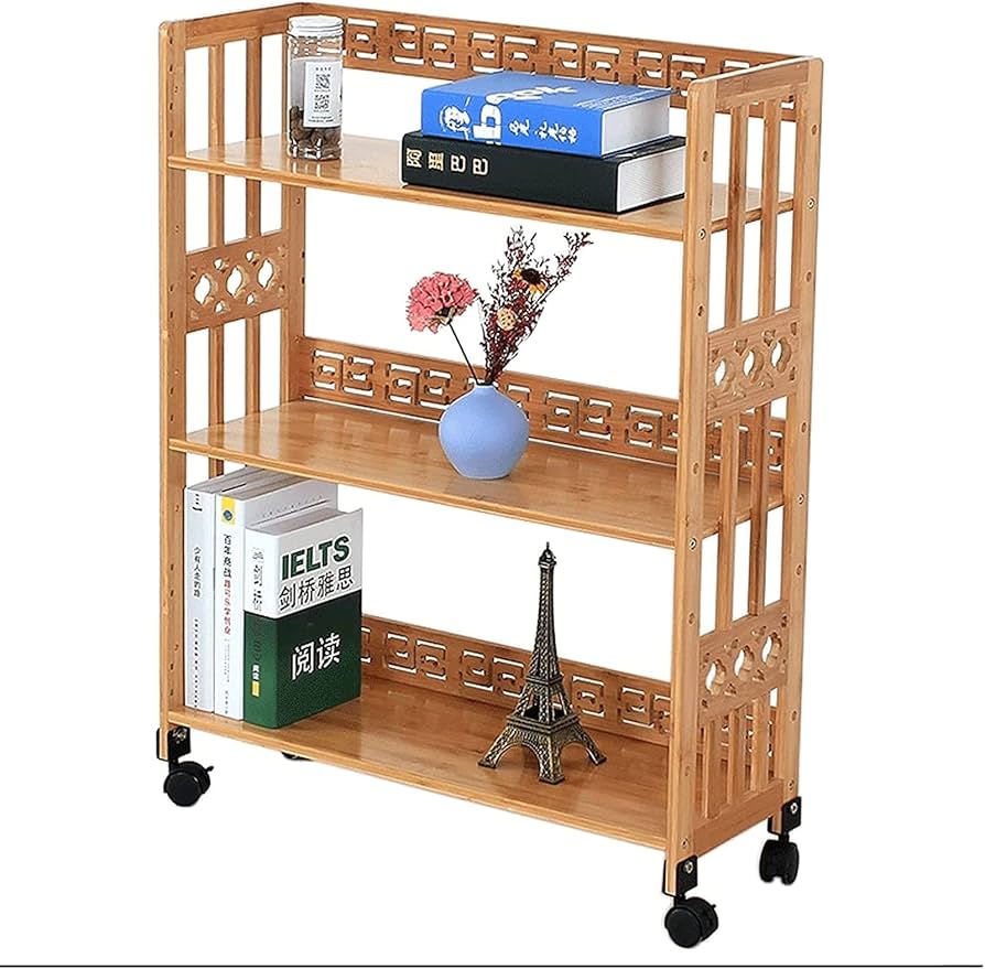 Amazon.co.jp: 回転キャスター付きアンティーク彫刻本棚 床置き本棚