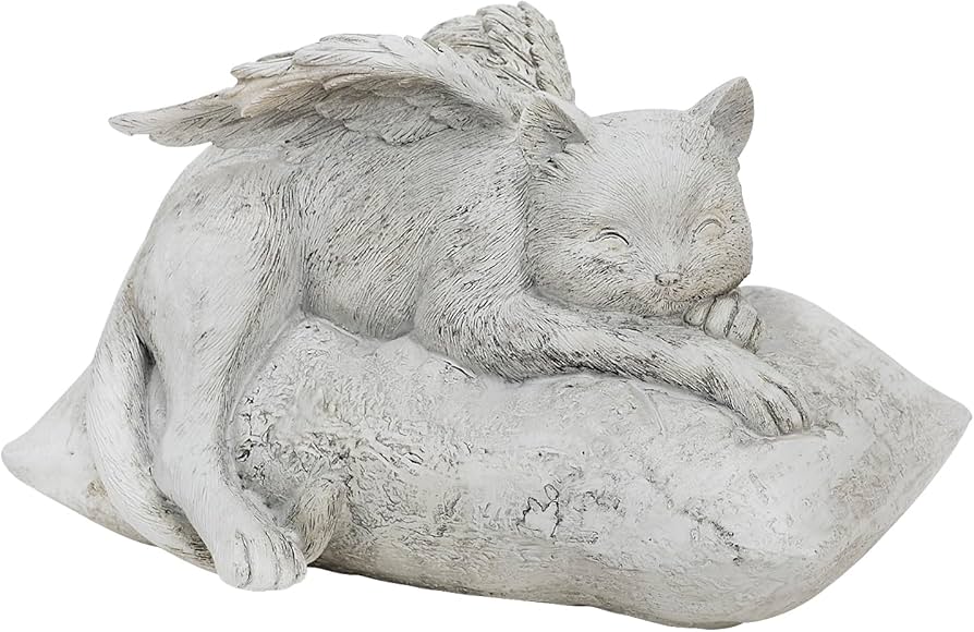 Amazon | 猫 お墓 墓石 天使の猫 彫像 樹脂製 猫の墓石 寝っている姿