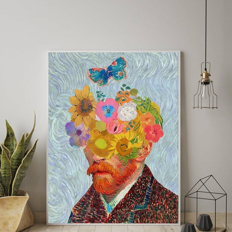 Amazon.co.jp: HD 印刷ゴッホフィギュア絵画自画像抽象蝶花ポスター