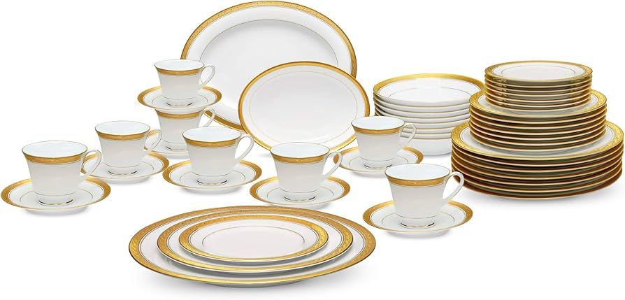 Amazon.co.jp: Noritake クレストウッド ゴールド 50点セット 8人用