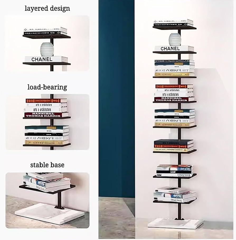 Amazon｜モダンな縦型本棚タワー、フリースタンディングブックケース