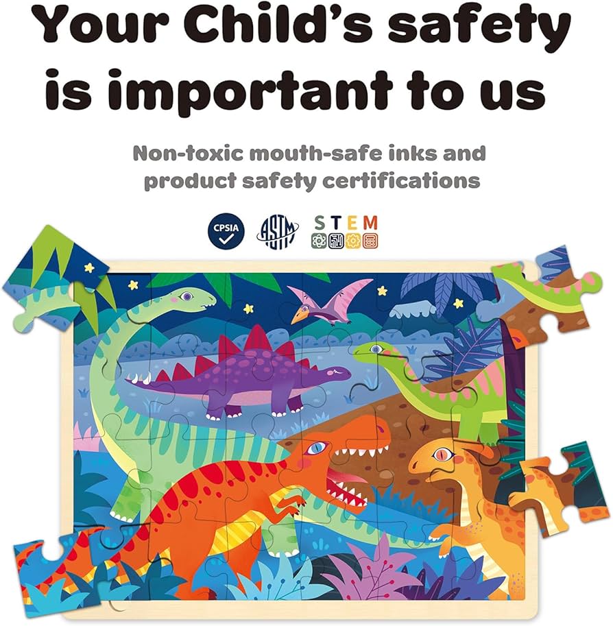 Amazon | MoinKidz 24ピースパズル 3歳用 恐竜木製ジグソーパズル 3~5