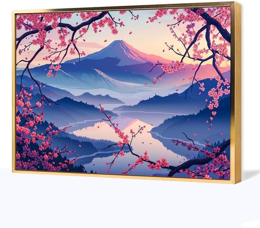 Amazon.co.jp: 絵画 富士山 桜湖 水彩画インテリア 絵画 イラスト