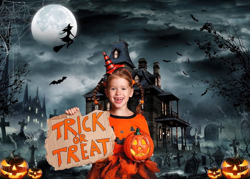 Amazon | LYCGS 7x5フィート ハロウィン背景 ハロウィン城 ホラー 森