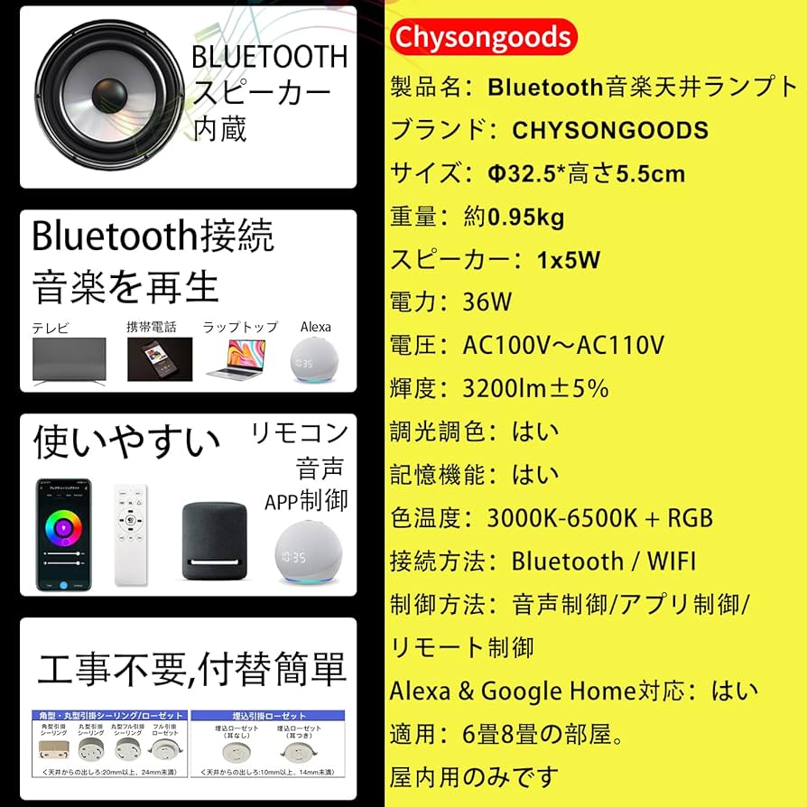 Amazon.co.jp : CHYSONGOODS LED シーリングライト 6畳 3200lm 内蔵の