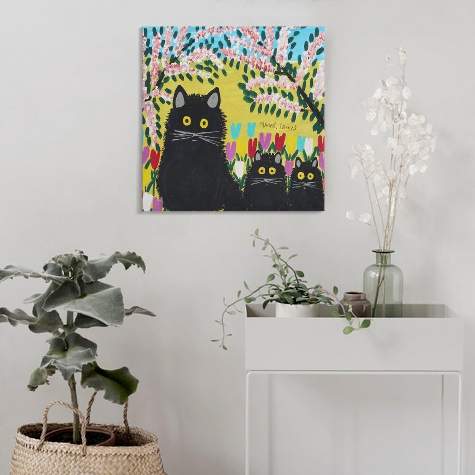 Amazon.co.jp: Maud Lewisモードルイス画家の作品《3匹の黒猫2》 印刷