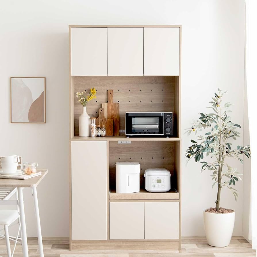 Amazon｜家具350 キッチン収納 90×45×180cm 食器棚 レンジ台 キッチン