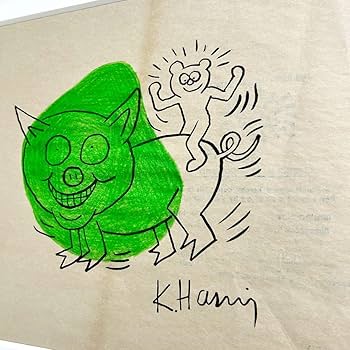 Amazon.co.jp: 真作貴重キースヘリング直筆サイン入り絵画 手書き 財団