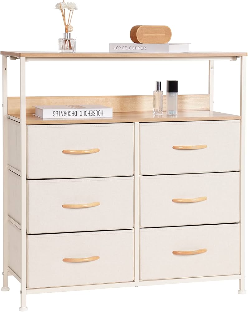 Amazon｜LYNCOHOME 棚付き収納チェスト タンス ベージュ 布製引き出し