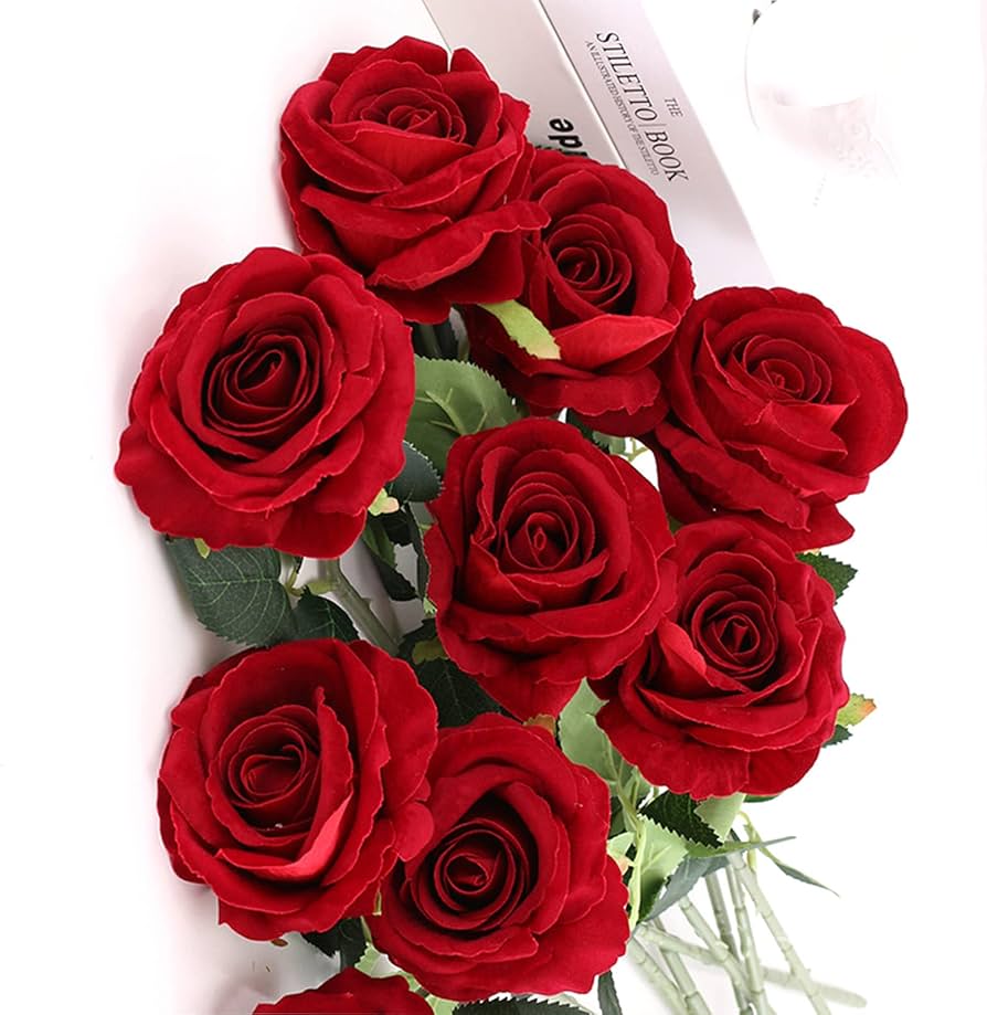 Amazon｜造花 バラ 赤 9本セット 一輪 花束 造花 インテリア アート