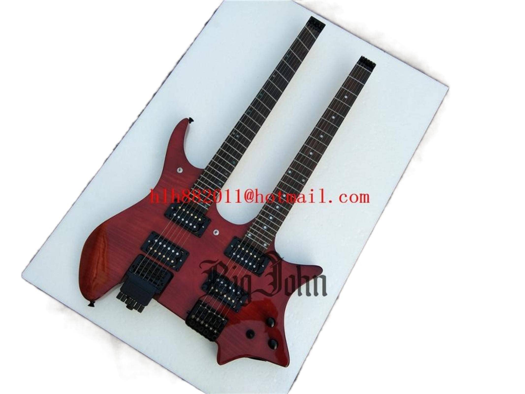 Amazon.co.jp: 透明レッドダブルネックヘッドレスエレキギター、6弦