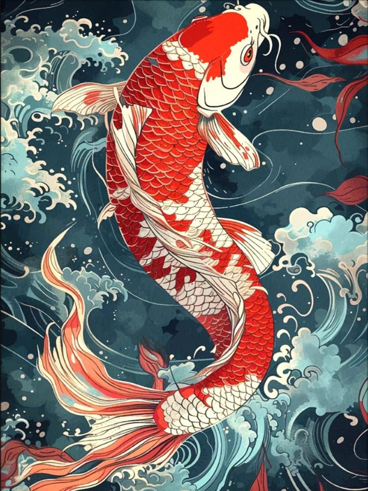 Amazon | Musenr クロスステッチキット浮世絵鯉の模様緋鯉風水の魚ご