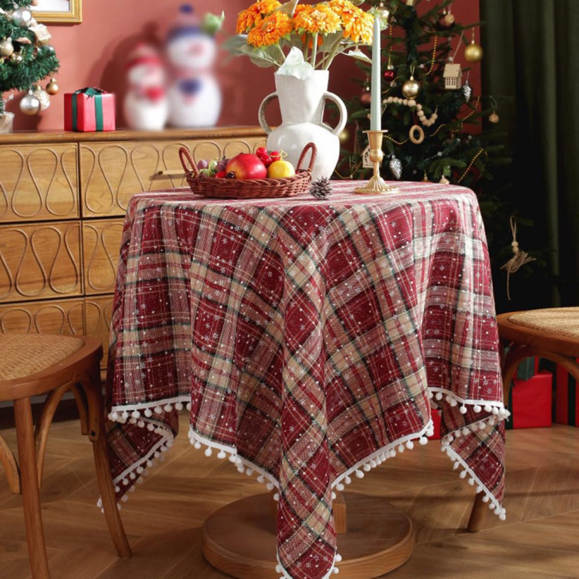 Amazon｜クリスマス テーブルクロス チェック 赤 緑 長方形 円形 布