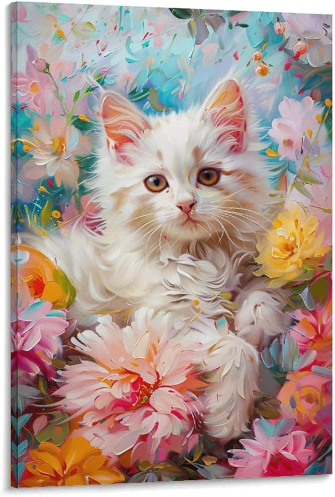 Amazon.co.jp: 絵画 かわいい子猫と花インテリア 絵画 かわいい面白い