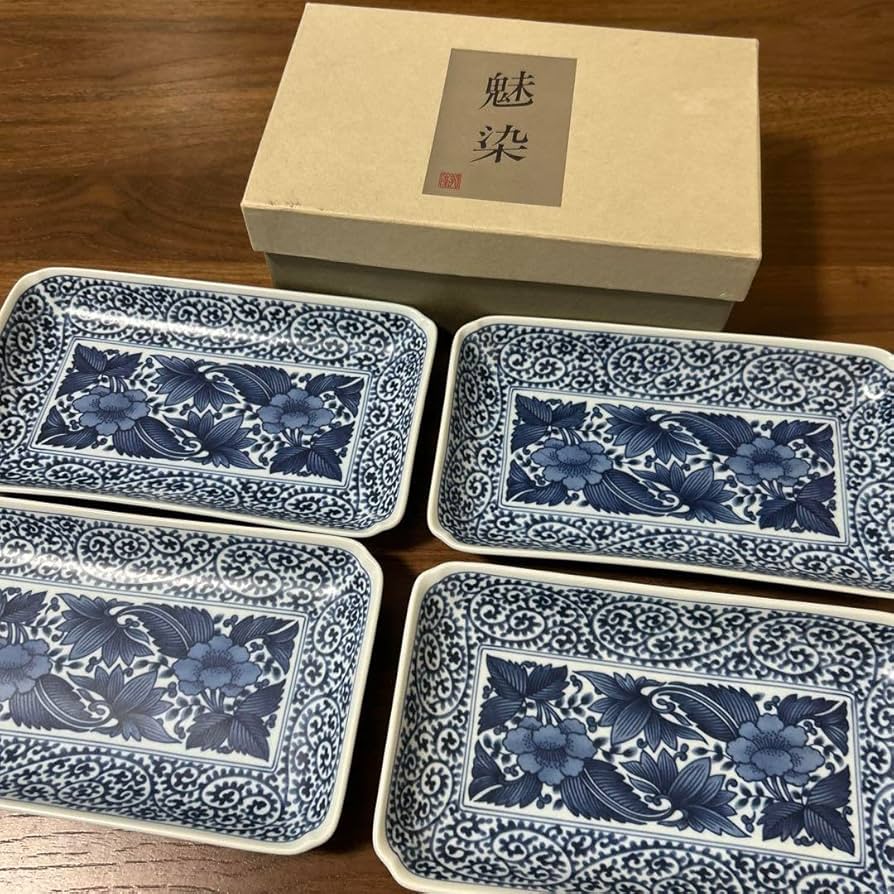 Amazon.co.jp: 魅染 龍峰堂 三洋陶器株式会社 染付古伊万里焼物 角皿