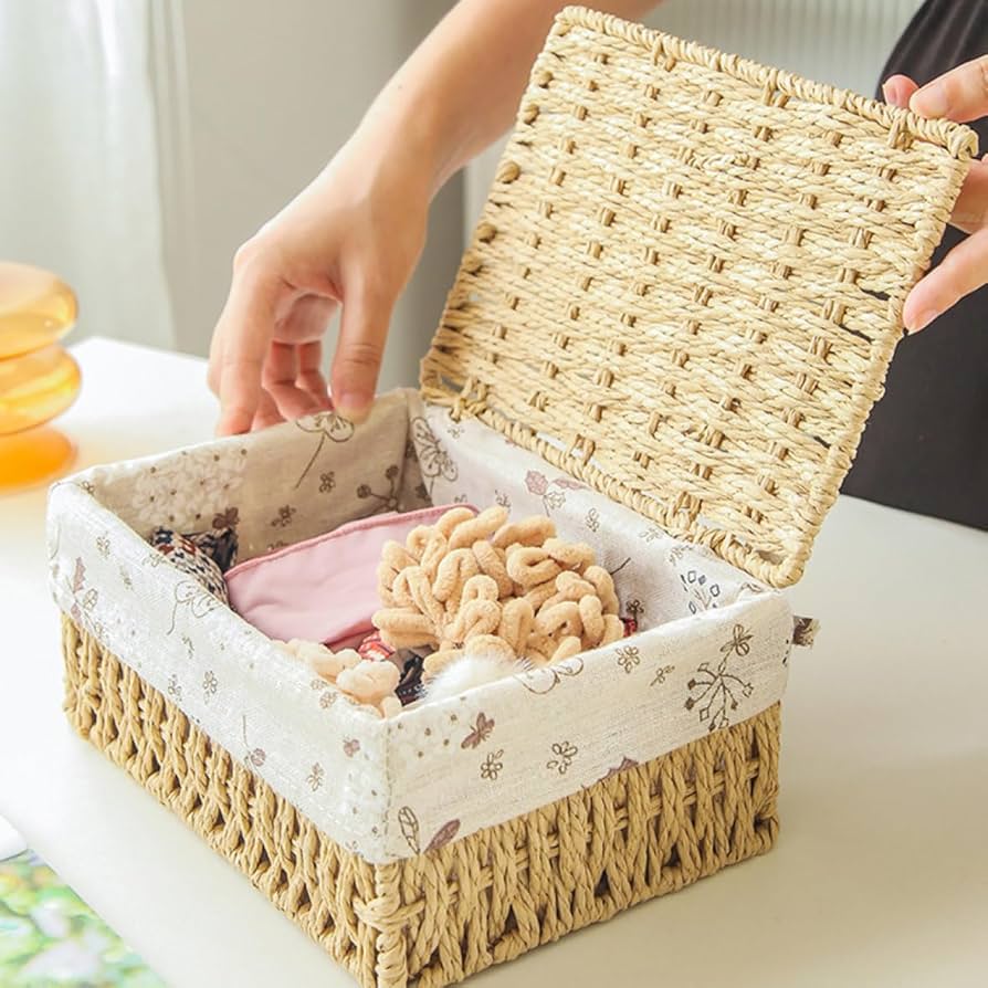 Amazon｜NJNEW 小物入れ フタ付き浅型バスケット 蓋付き ふた付き