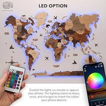 Amazon.co.jp: Enjoy The Wood 3D木製世界地図 LED 3.0 ウォールアート