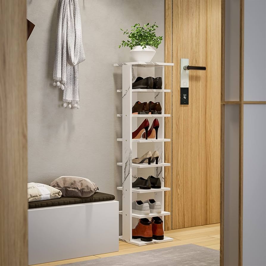 Amazon｜Frylr シューズラック 省スペース 大理石柄 木製 120*30*30cm