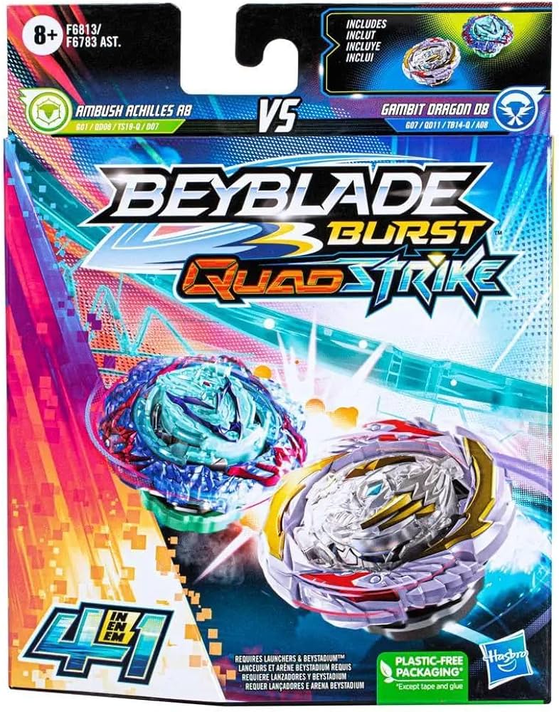 Amazon.com: Beyblade Burst QuadStrike Gambit Dragon D8 and Ambush
