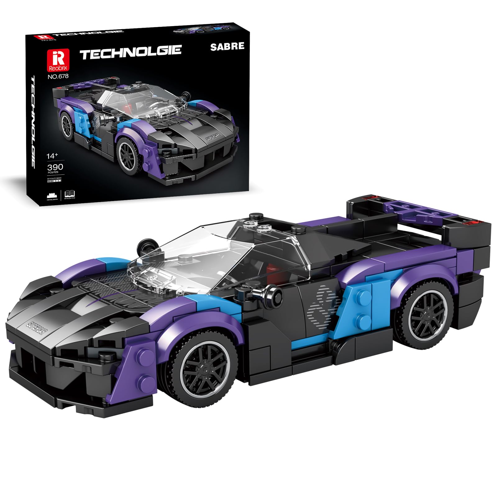 Reobrix 678 McLaren Saber Building Blocks Set, 1:24 Scale Model