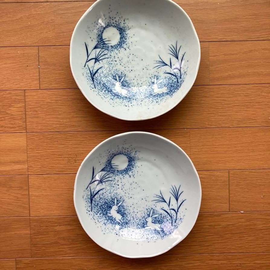 Amazon.co.jp: たち吉 お皿 うさぎ柄 お月見 直径21センチ薄い水色 2枚