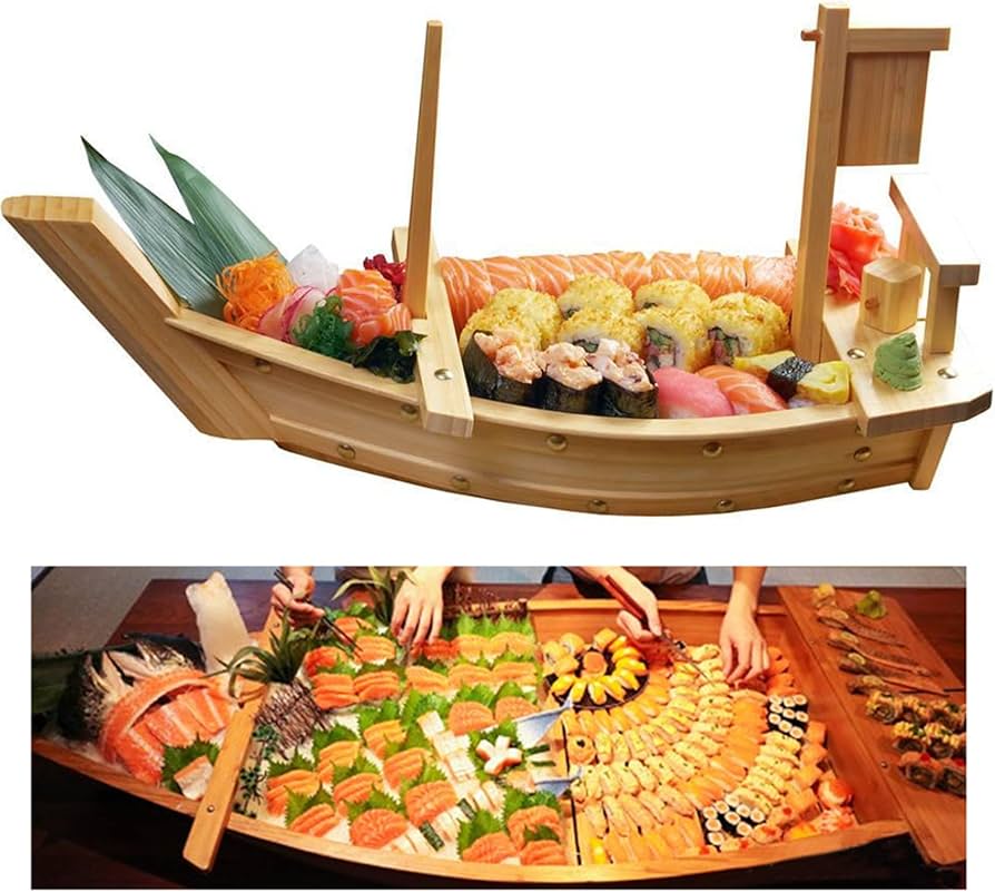 Amazon.co.jp: 木製船 寿司盛台 寿司ボート 刺身盛台 料理船 和食器 舟