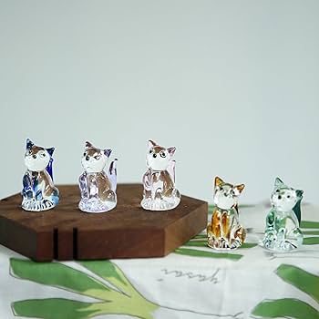 Amazon.co.jp: ネコ匹 置物 オブジェ ガラス クリスタルホーム