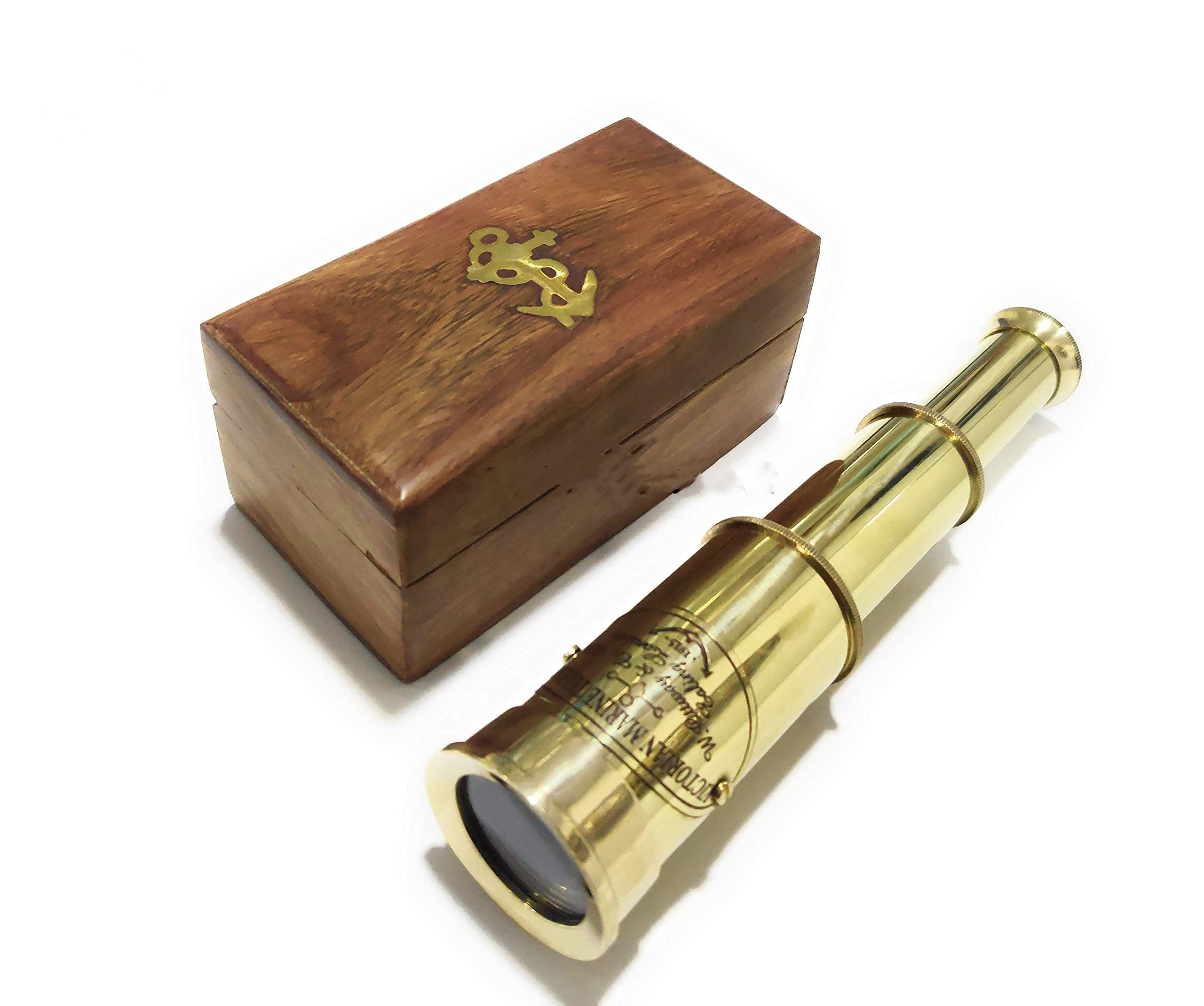 Amazon.co.jp: 6インチ 手持ち式真鍮望遠鏡 木製ボックス付き 海賊