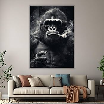 Amazon.co.jp: veces ウォールアート 装飾パネル, ブラックゴリラ喫煙