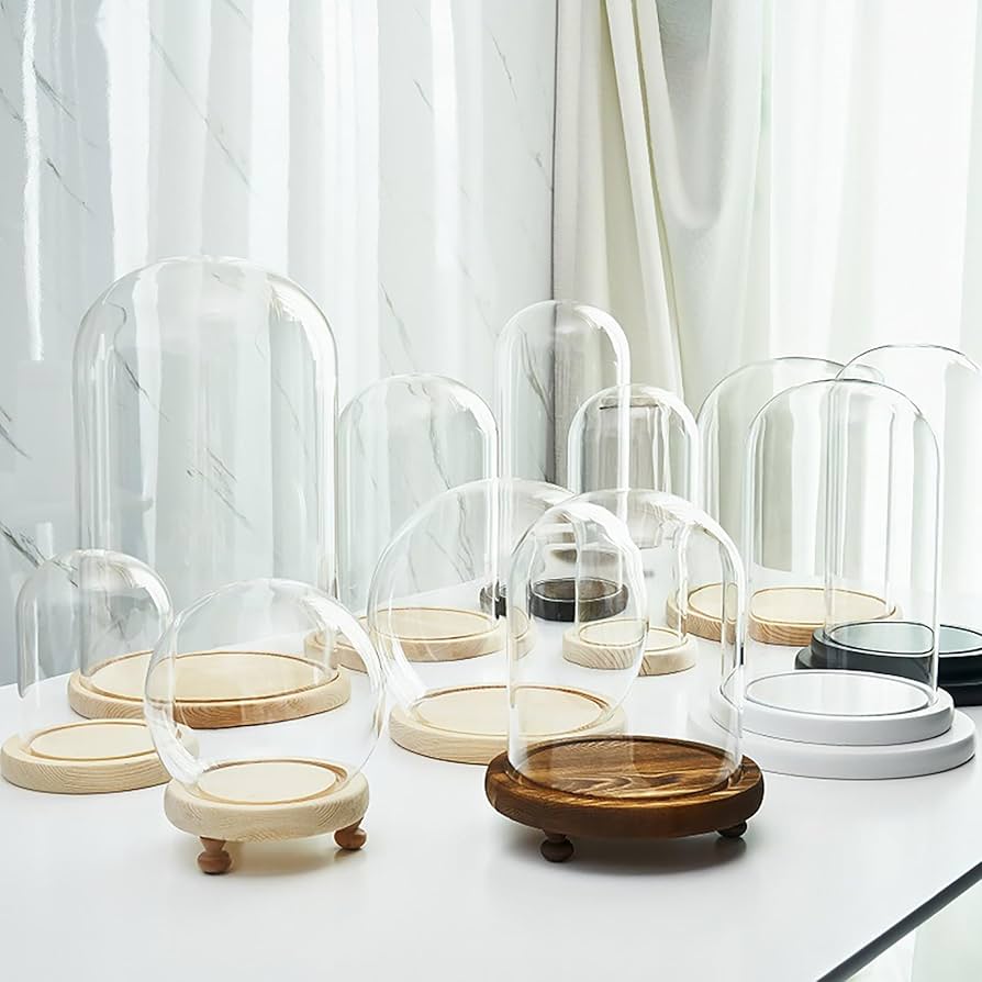 Amazon.co.jp: 透明ガラスドーム 大 木製ベース ガラスカバー ガラス