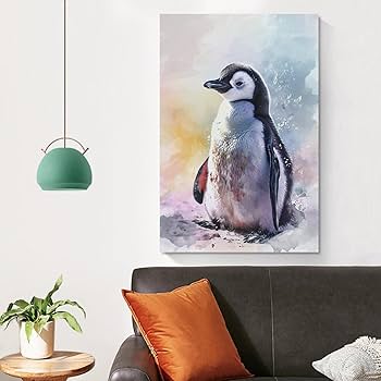 Amazon.co.jp: 絵画 かわいいペンギンの水彩画インテリア 絵画
