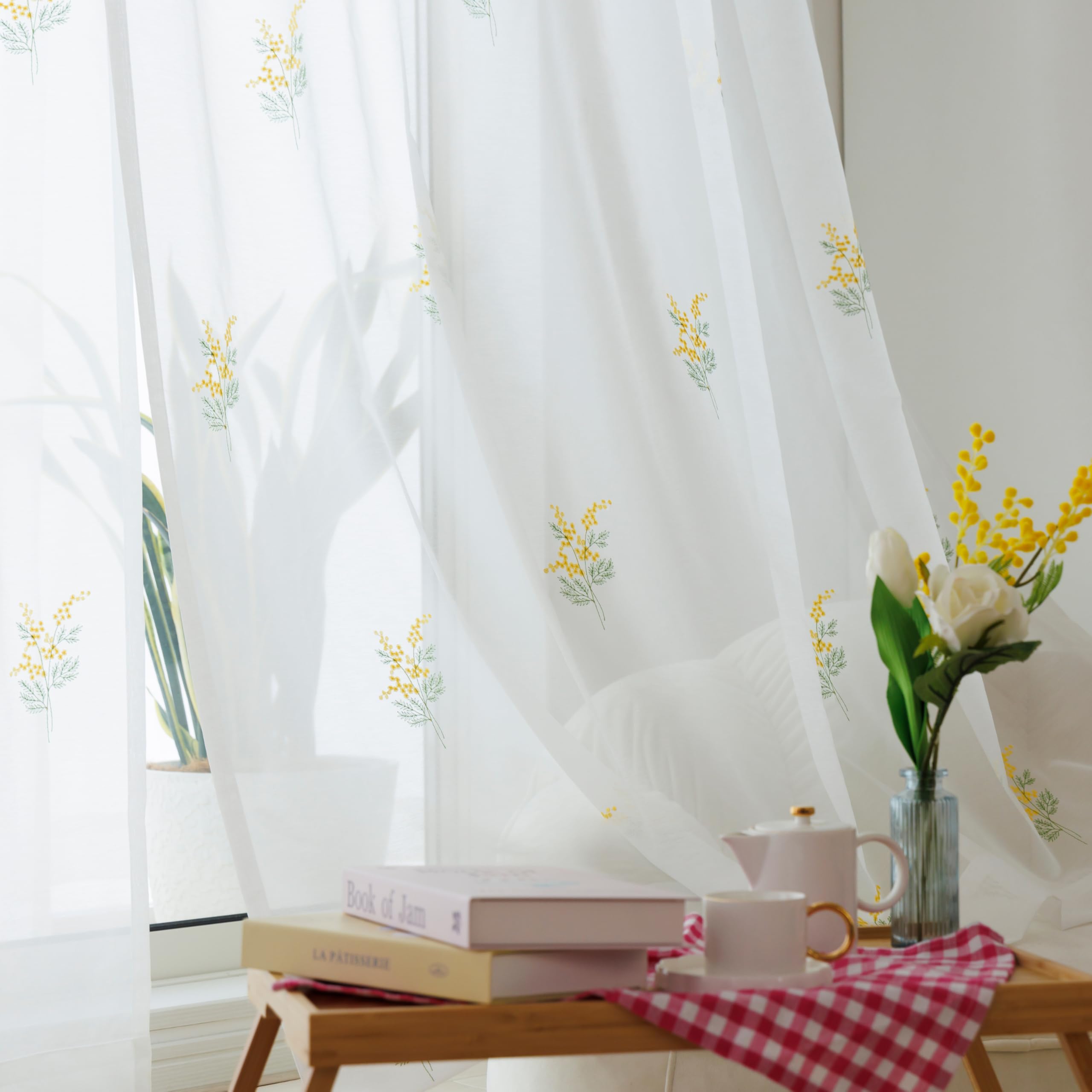 Amazon｜≪全192サイズ展開≫カーテン研究所≪花柄刺繍レース ミモザ