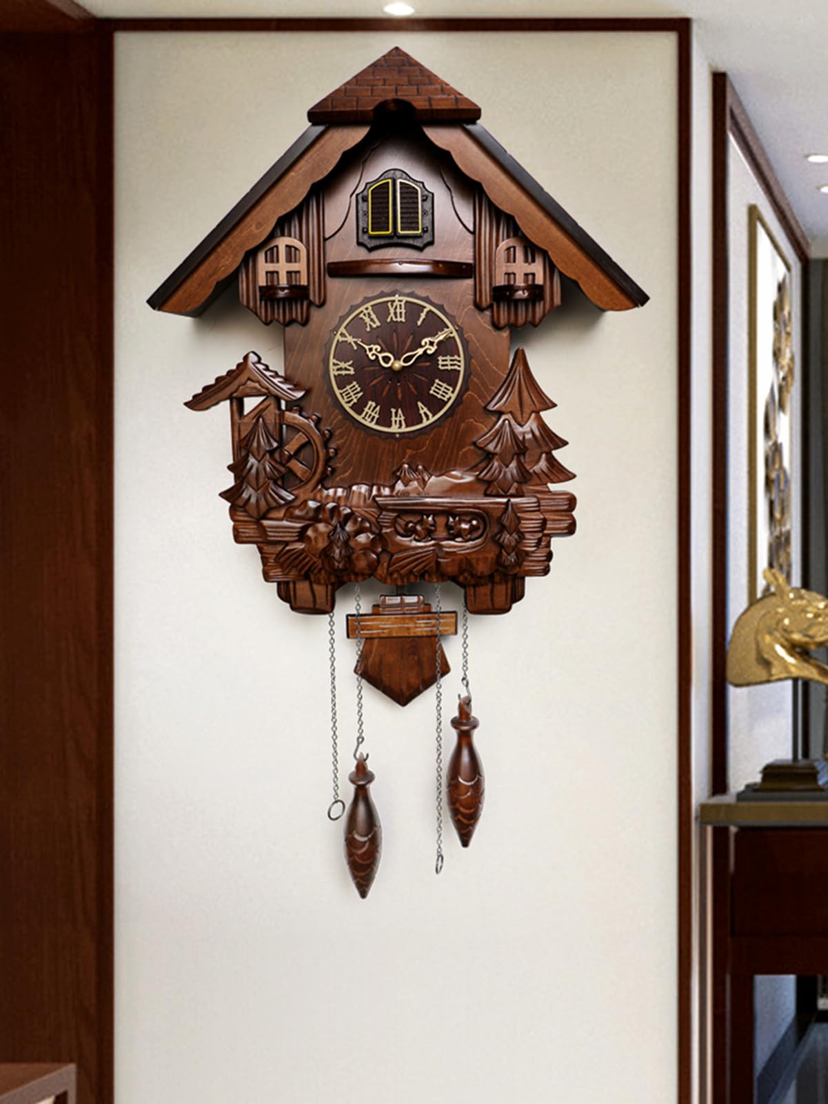 Amazon.co.jp: 壁掛け鳩時計 木製の振り子時計 リビングルームの装飾用