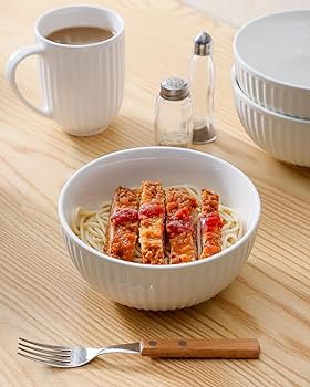 HASENSE Large Serving Bowls 7 Inch - 42 Oz White Ceramic Salad