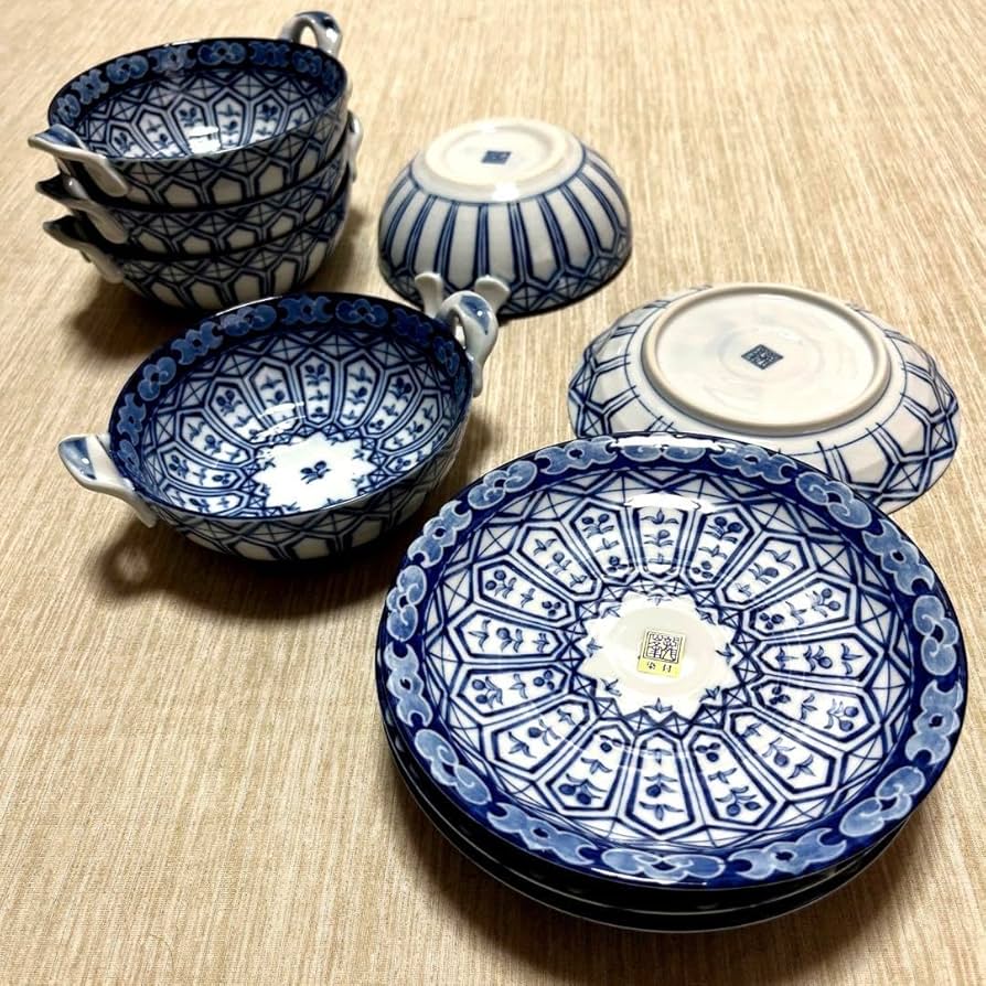 Amazon.co.jp: 有田焼 三洋陶器 龍峯窯 中皿と取手付き中鉢 各5枚