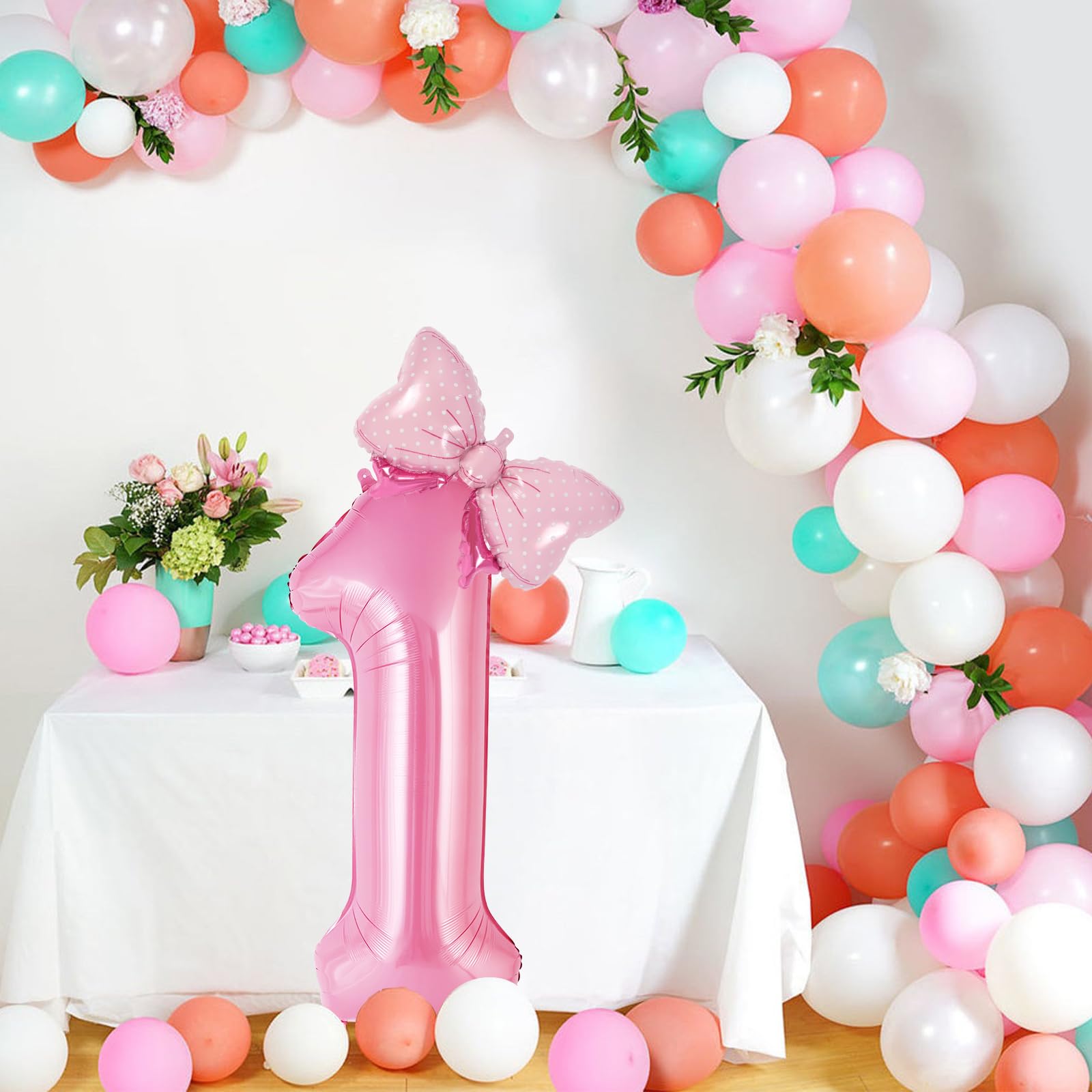 Amazon | Bow Pink Number 1バルーン、40インチ 大きなホイル数字