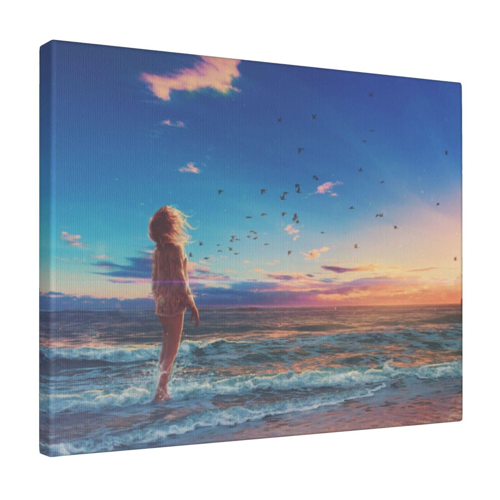 Amazon.co.jp: 海を見つめる少女 絵画 フレーム装飾画 アートパネル