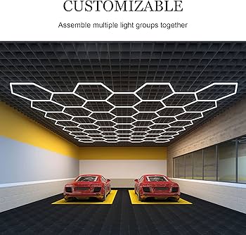 Amazon.co.jp : ガレージ用六角形LEDライト、ガレージ天井用14グリッド