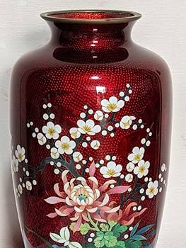 Amazon.co.jp: 七宝焼 赤透け 彫金 釉下 竹に梅花文 瓶 壺 花瓶