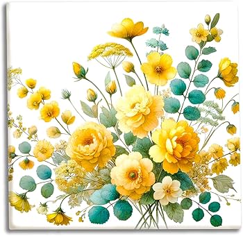 Amazon.co.jp: 風水アート イエローブーケ 絵画 水彩画風 黄色い花の絵