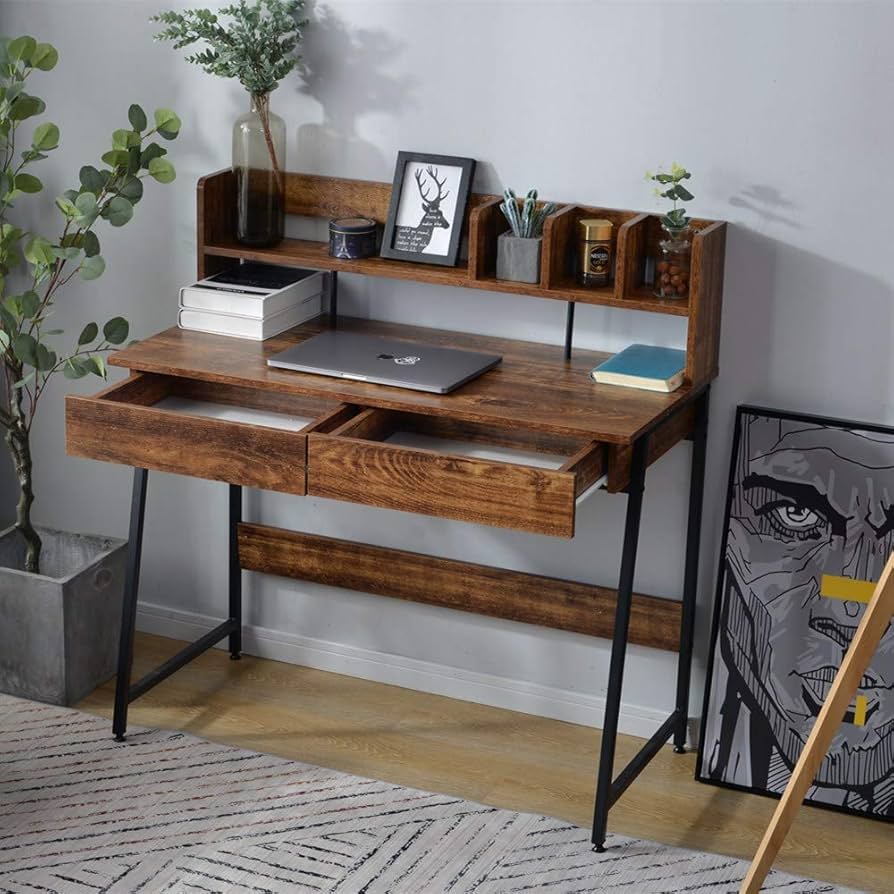 Amazon.co.jp: パソコンデスク 学習机 引き出し付き 収納台 木製