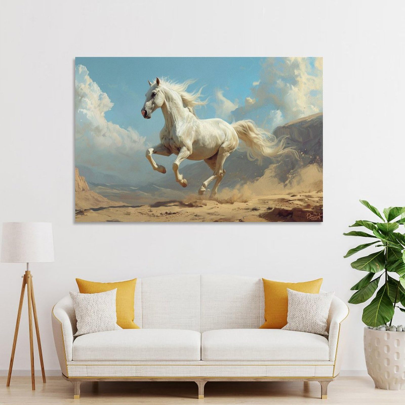 Amazon.co.jp: 絵画 疾走する白い馬インテリア 絵画 動物イラスト