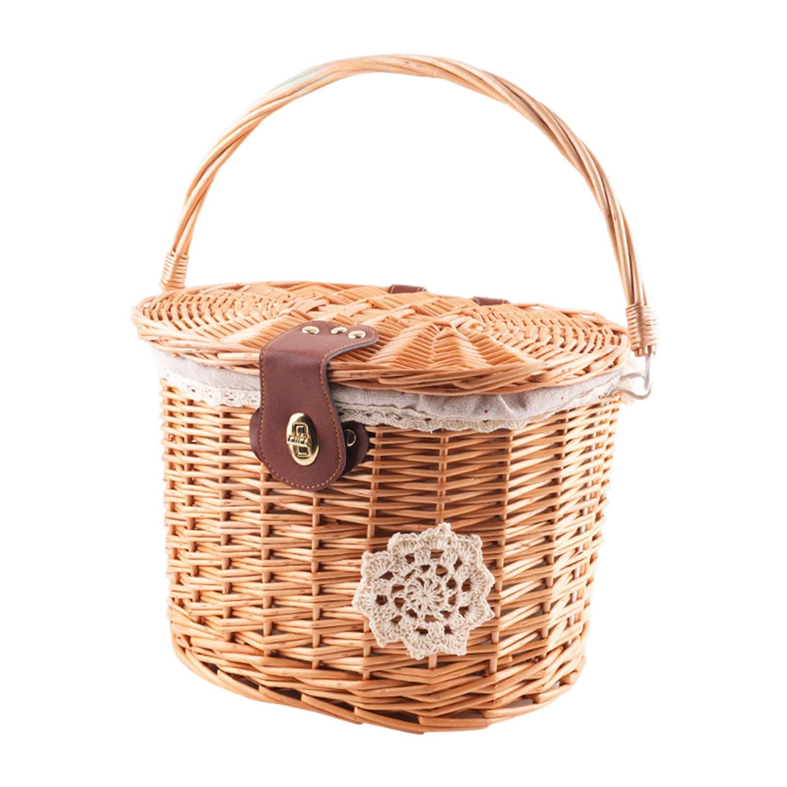 Amazon | Prasku 自転車前かご バスケット 手編み天然藤カゴ