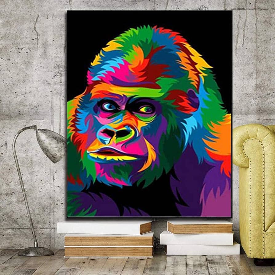 Amazon.co.jp: 動物のポスターカラフルなゴリラの絵画がキャンバスに