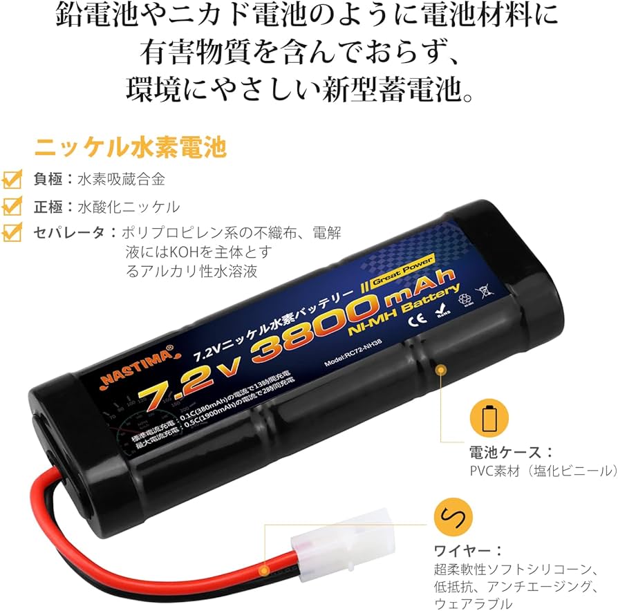 Amazon.co.jp: Nastima ラジコンバッテリー 7.2V 3800mAh 2個セット