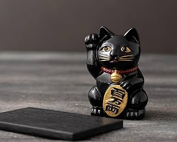 Amazon.co.jp: 銀雅堂 招き猫 黒漆色＿右手あげ/金属製＿lucky cat