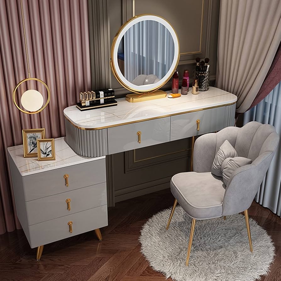 Amazon｜ドレッサー ライト付きミラー付き鏡台、収納引き出しと