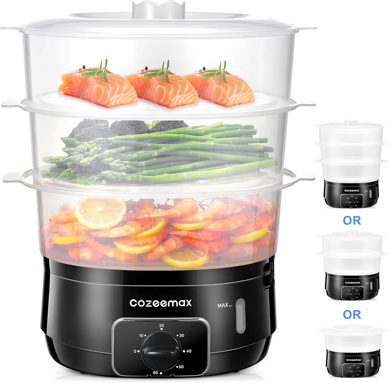 Amazon.com: Cozeemax 3 Tier Electric Food Steamer for Cooking