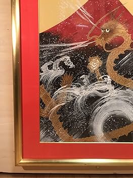 美品 あいはら友子「富士に朱龍」肉筆画 日本画 8号 縁起物 開運
