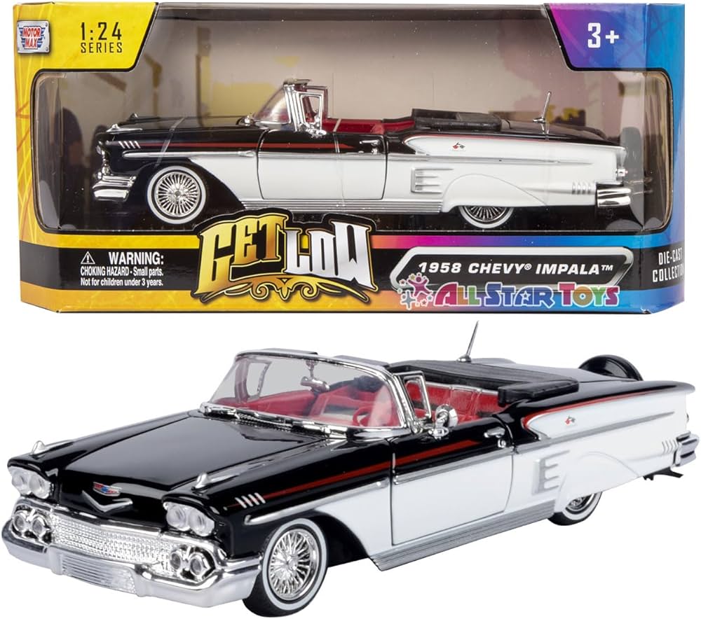 1958 Chevy Impala Convertible Lowrider Black and White with Red
